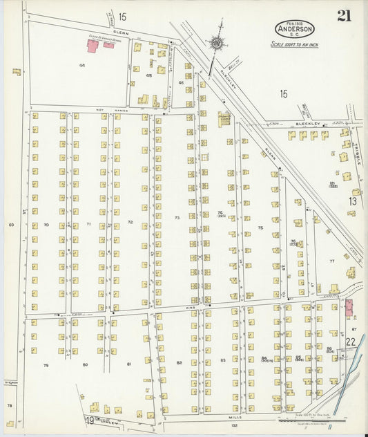 Sanborn Fire Insurance Map from Anderson, Anderson County, South Carolina (1918), Sheet #0021 - Historic Sanborn Fire Insurance Map Print, vintage old map wall art, antique decor, genealogy gift, South Carolina South Carolina map