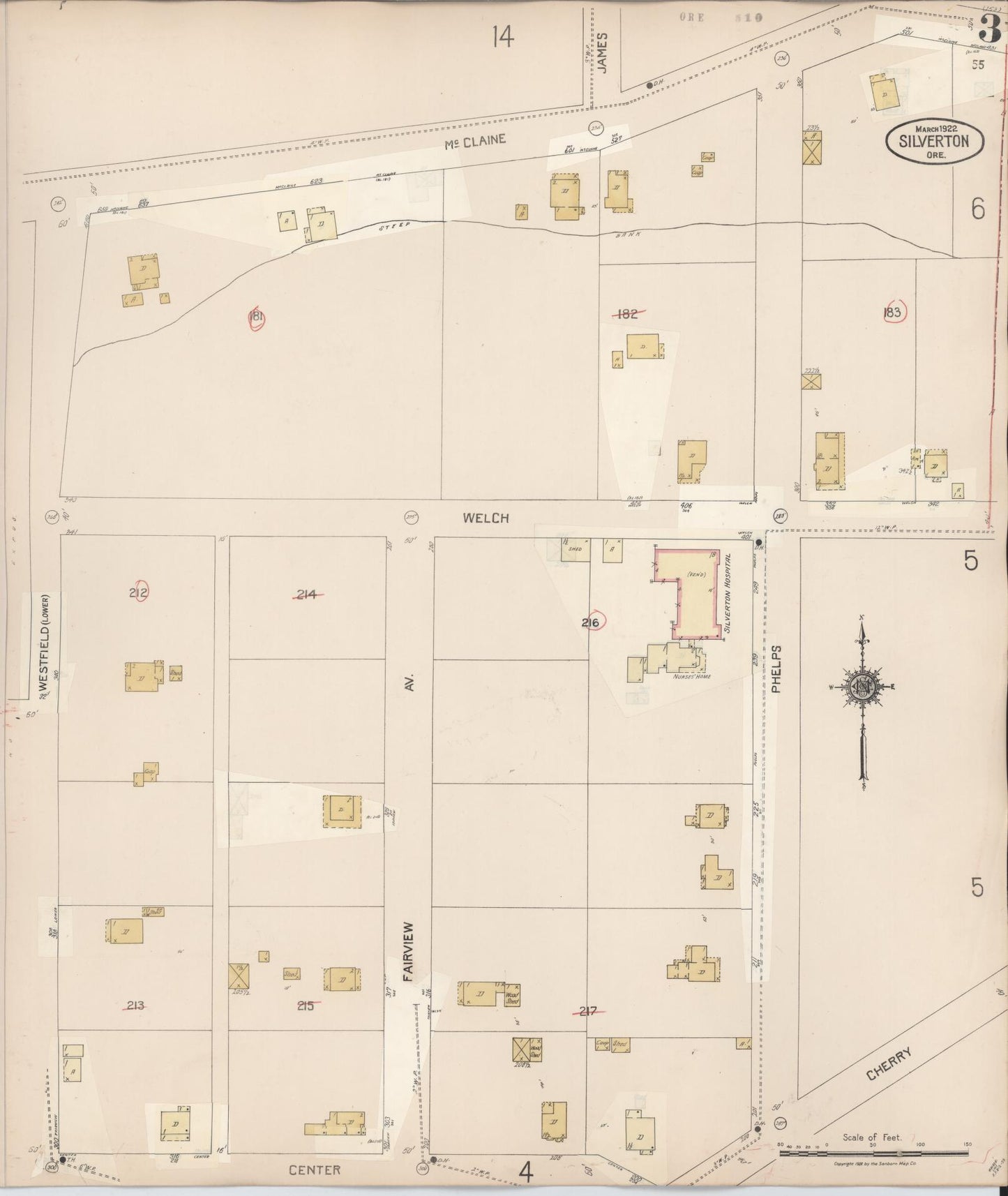Sanborn Fire Insurance Map from Silverton, Marion County, Oregon (1939), Sheet #0003 - Complete Map Set gallery image, historic Sanborn map, vintage wall art, Oregon Oregon