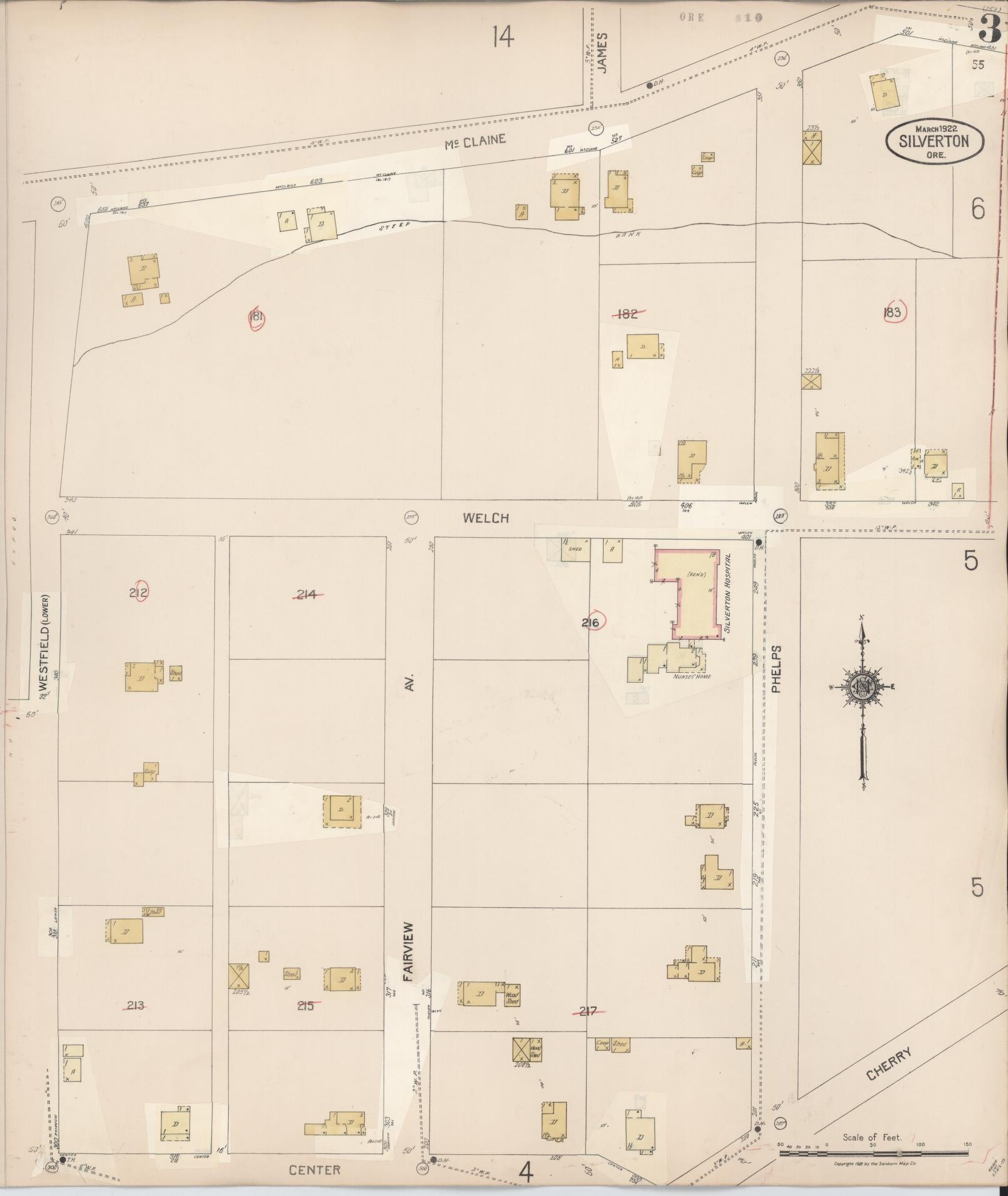 Sanborn Fire Insurance Map from Silverton, Marion County, Oregon (1939), Sheet #0003 - Complete Map Set gallery image, historic Sanborn map, vintage wall art, Oregon Oregon
