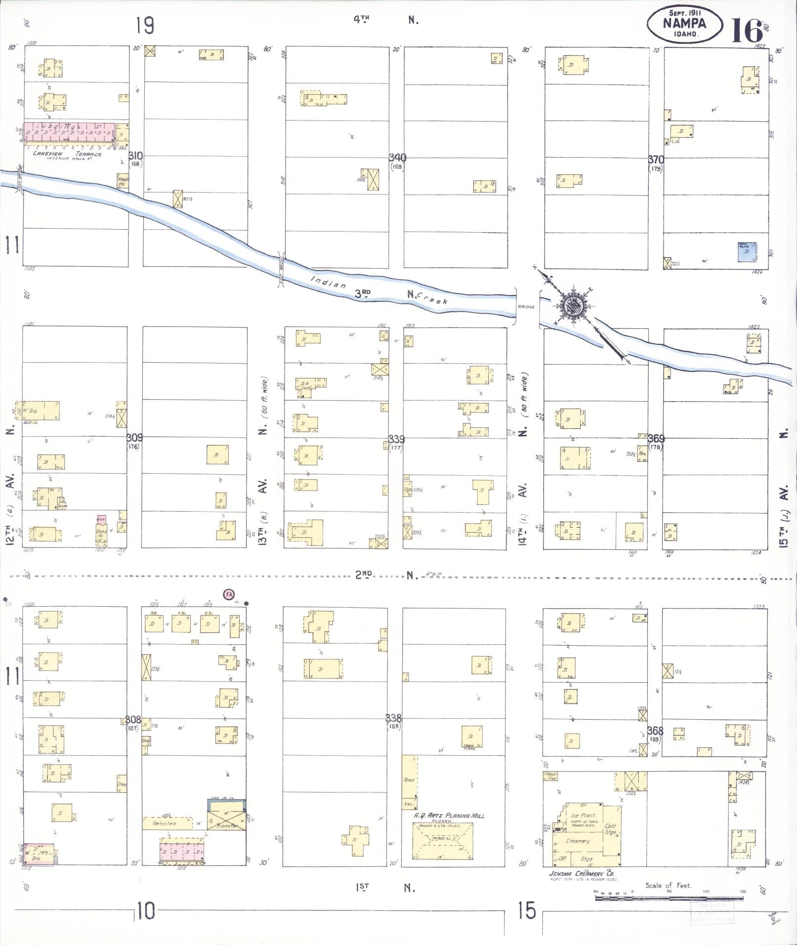 Sanborn Fire Insurance Map from Nampa, Canyon County, Idaho (1911), Sheet #0016 - Complete Map Set gallery image, historic Sanborn map, vintage wall art, Idaho Idaho