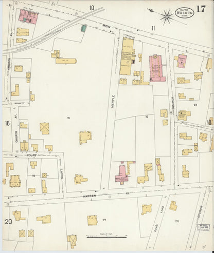 Sanborn Fire Insurance Map from Woburn, Middlesex County, Massachusetts (1904), Sheet #0017 - Historic Sanborn Fire Insurance Map Print, vintage old map wall art, antique decor, genealogy gift, Massachusetts Massachusetts map