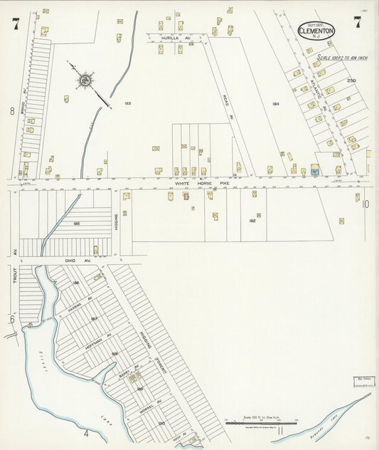 Sanborn Fire Insurance Map from Clementon, Camden County, New Jersey (1924), Sheet #0007 - Historic Sanborn Fire Insurance Map Print, vintage old map wall art, antique decor, genealogy gift, New Jersey New Jersey map