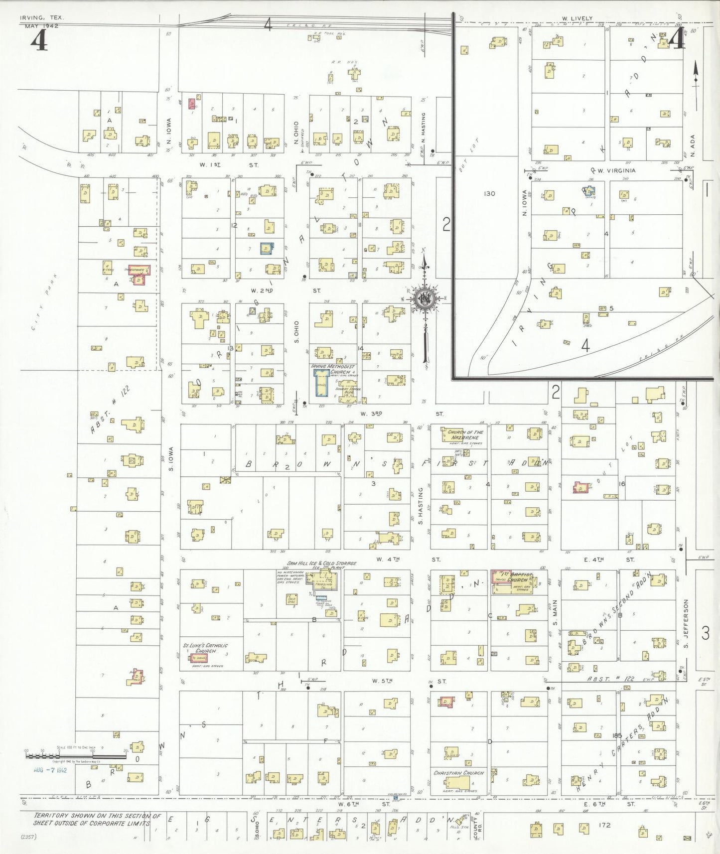 Sanborn Fire Insurance Map from Irving, Dallas County, Texas (1942), Sheet #0004 - Historic Sanborn Fire Insurance Map Print, vintage old map wall art, antique decor, genealogy gift, Texas Texas map