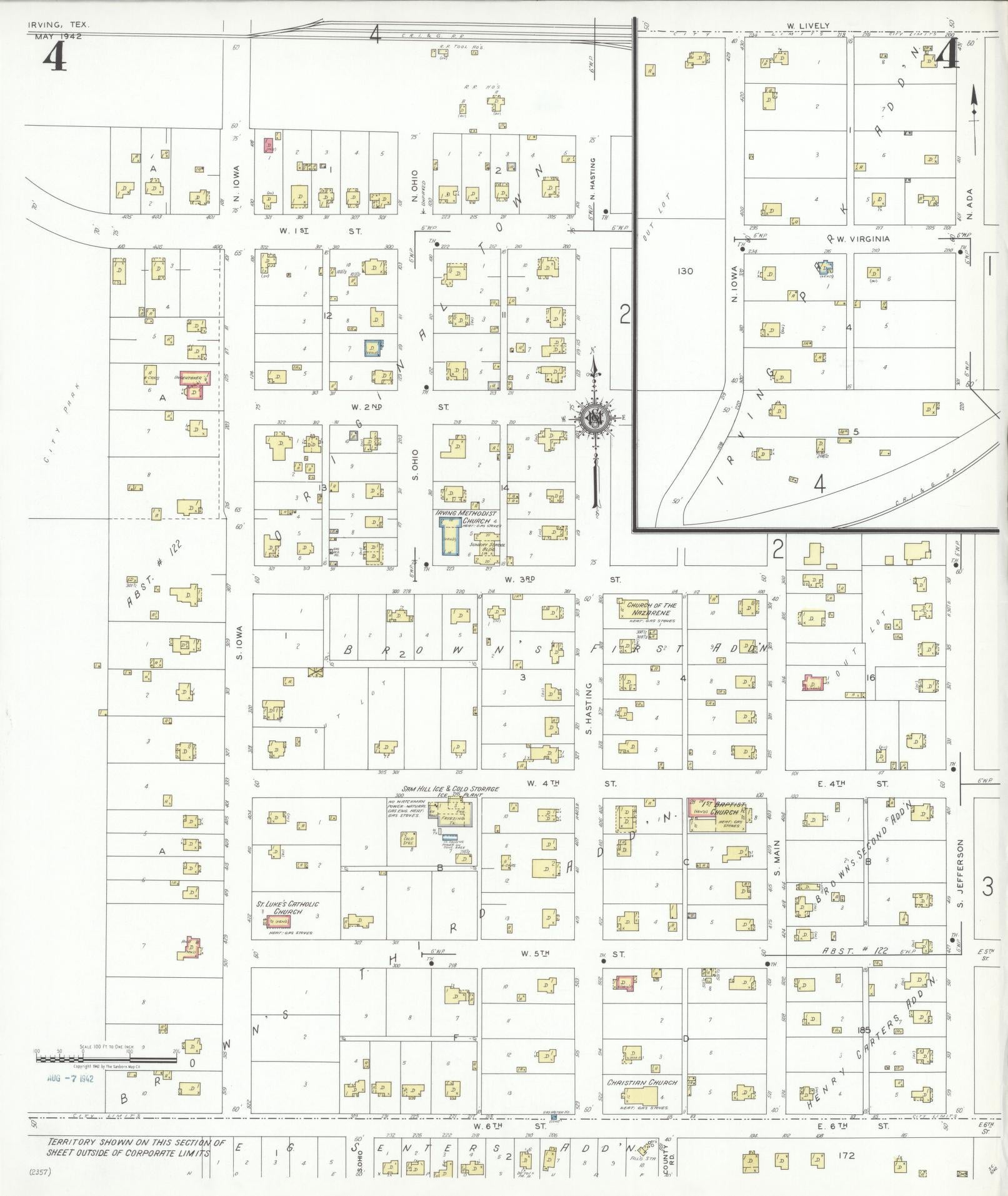 Sanborn Fire Insurance Map from Irving, Dallas County, Texas (1942), Sheet #0004 - Historic Sanborn Fire Insurance Map Print, vintage old map wall art, antique decor, genealogy gift, Texas Texas map