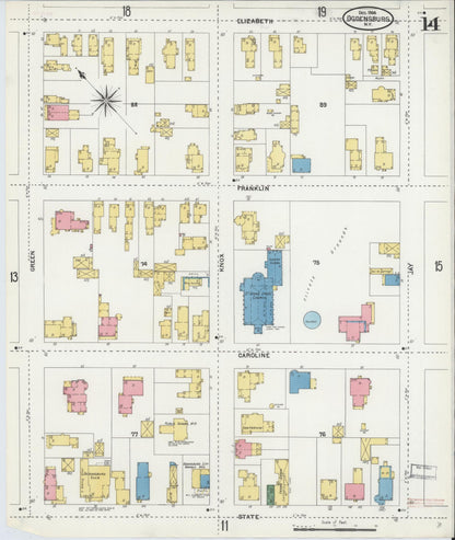 Sanborn Fire Insurance Map from Ogdensburg, St. Lawrence County, New York (1904), Sheet #0014 - Historic Sanborn Fire Insurance Map Print, vintage old map wall art, antique decor, genealogy gift, New York New York map