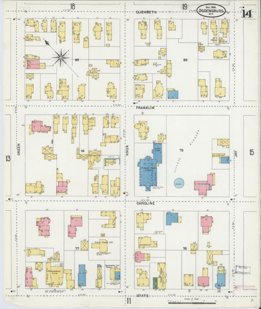Sanborn Fire Insurance Map from Ogdensburg, St. Lawrence County, New York (1904), Sheet #0014 - Historic Sanborn Fire Insurance Map Print, vintage old map wall art, antique decor, genealogy gift, New York New York map