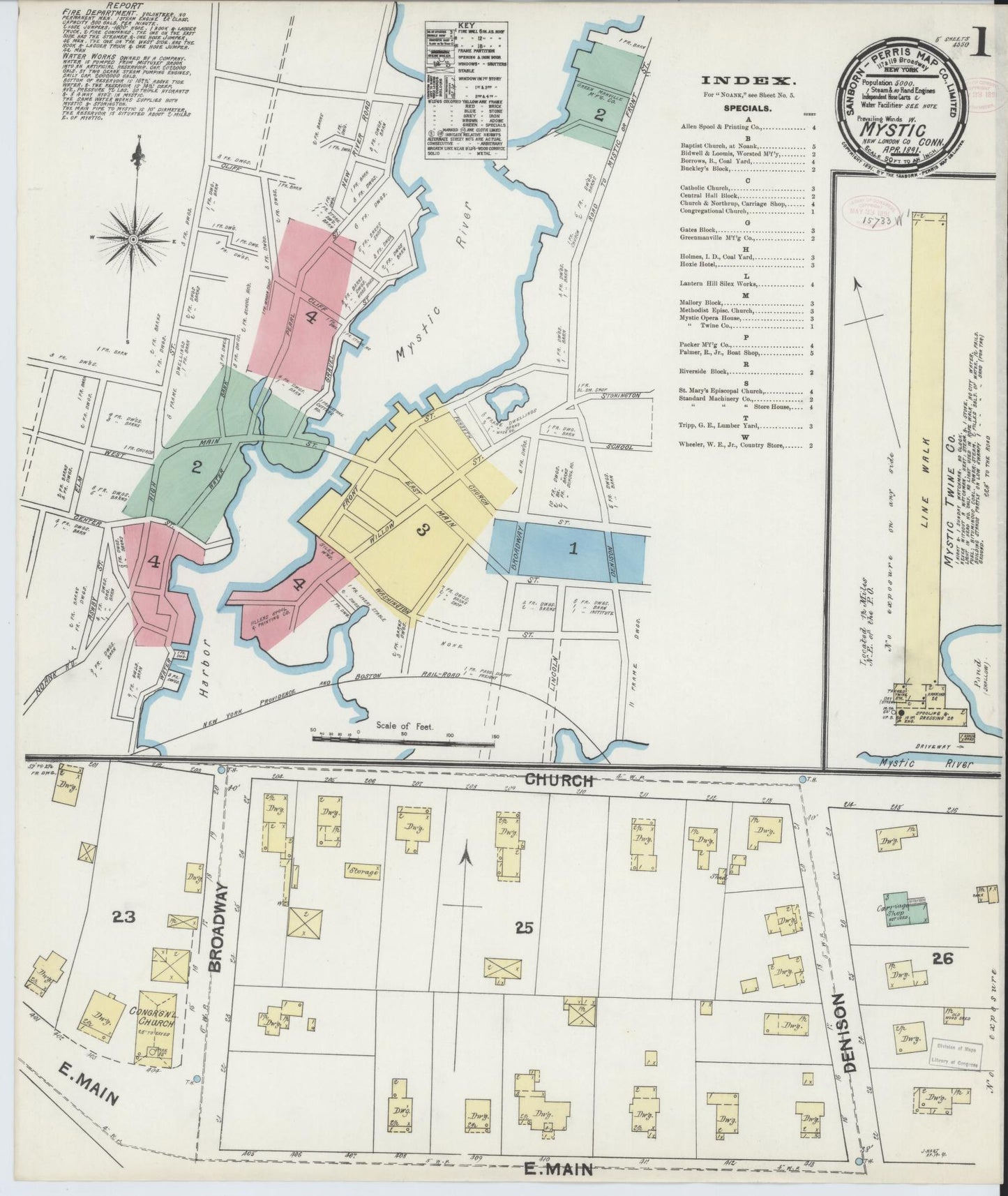 Sanborn Fire Insurance Map from Mystic, New London County, Connecticut (1891), Sheet #0001 - Complete Map Set gallery image, historic Sanborn map, vintage wall art, Connecticut Connecticut