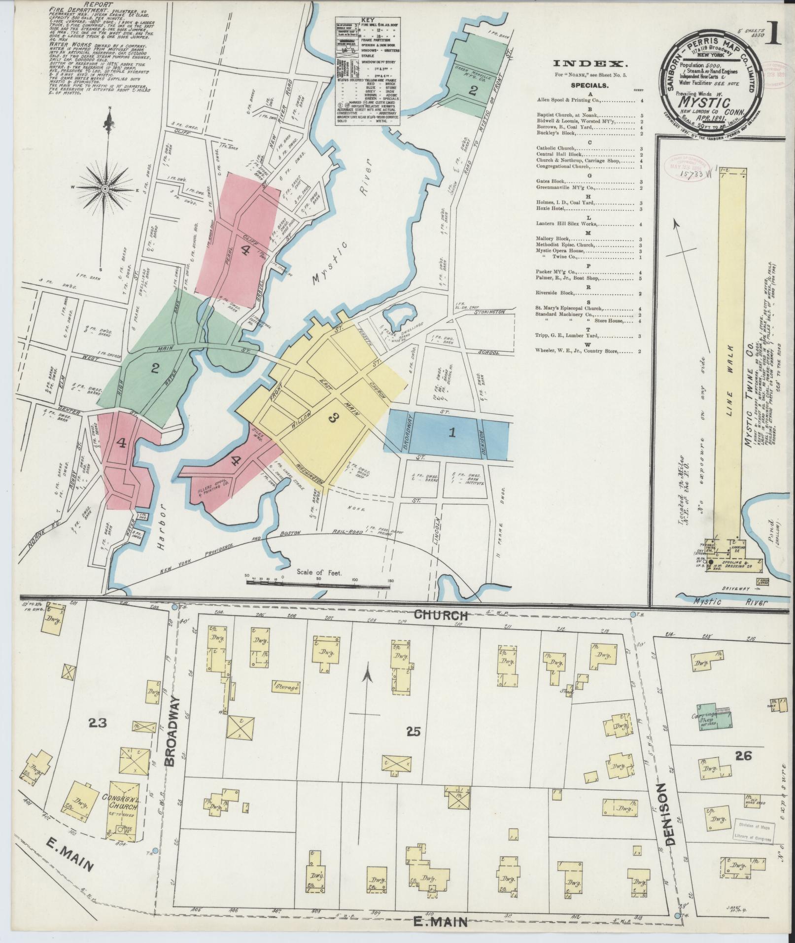 Sanborn Fire Insurance Map from Mystic, New London County, Connecticut (1891), Sheet #0001 - Complete Map Set gallery image, historic Sanborn map, vintage wall art, Connecticut Connecticut