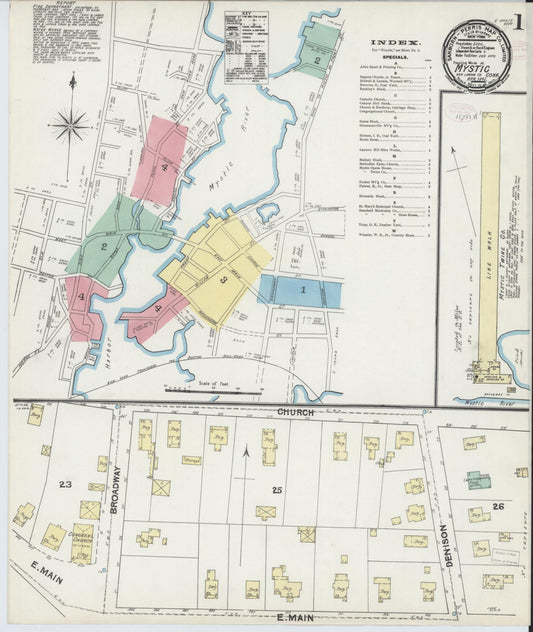 Sanborn Fire Insurance Map from Mystic, New London County, Connecticut (1891), Sheet #0001 - Complete Map Set gallery image, historic Sanborn map, vintage wall art, Connecticut Connecticut