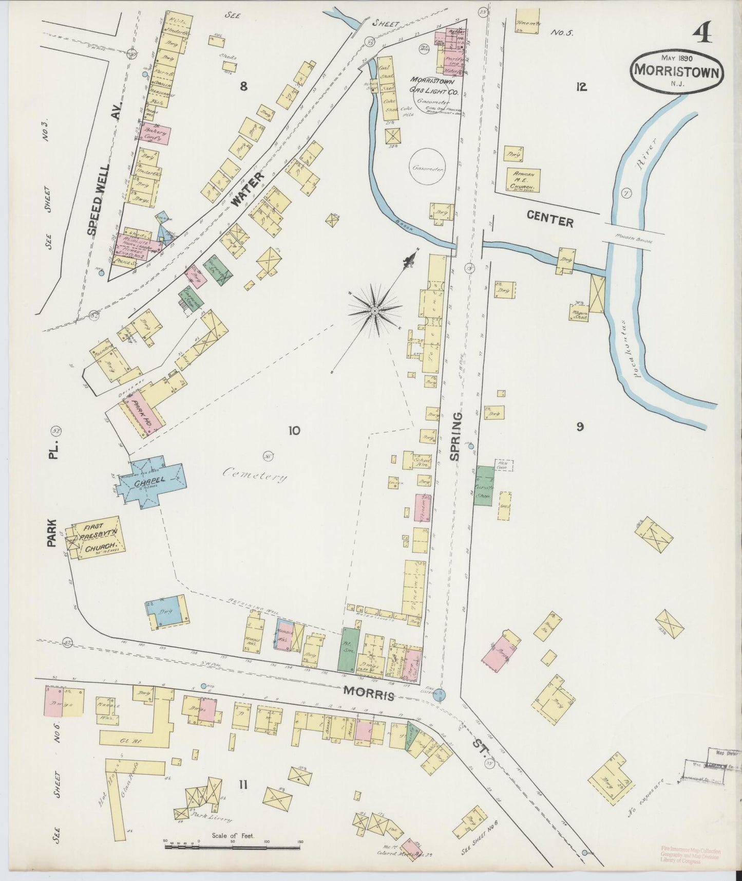 Sanborn Fire Insurance Map from Morristown, Morris County, New Jersey (1890), Sheet #0004 - Complete Map Set gallery image, historic Sanborn map, vintage wall art, New Jersey New Jersey