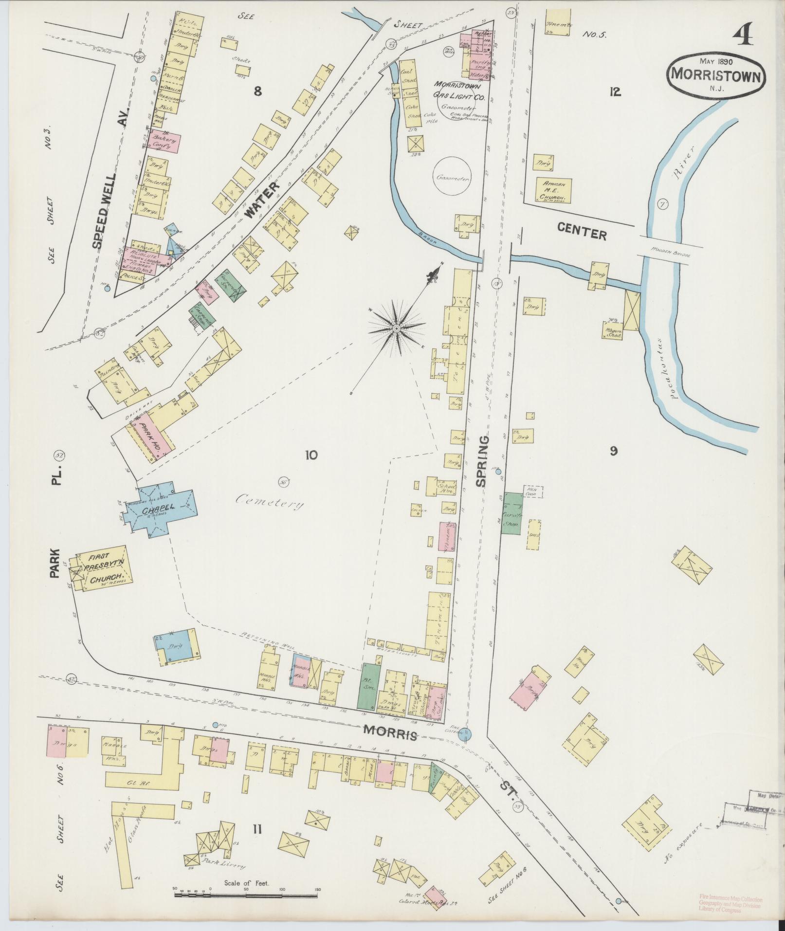 Sanborn Fire Insurance Map from Morristown, Morris County, New Jersey (1890), Sheet #0004 - Complete Map Set gallery image, historic Sanborn map, vintage wall art, New Jersey New Jersey