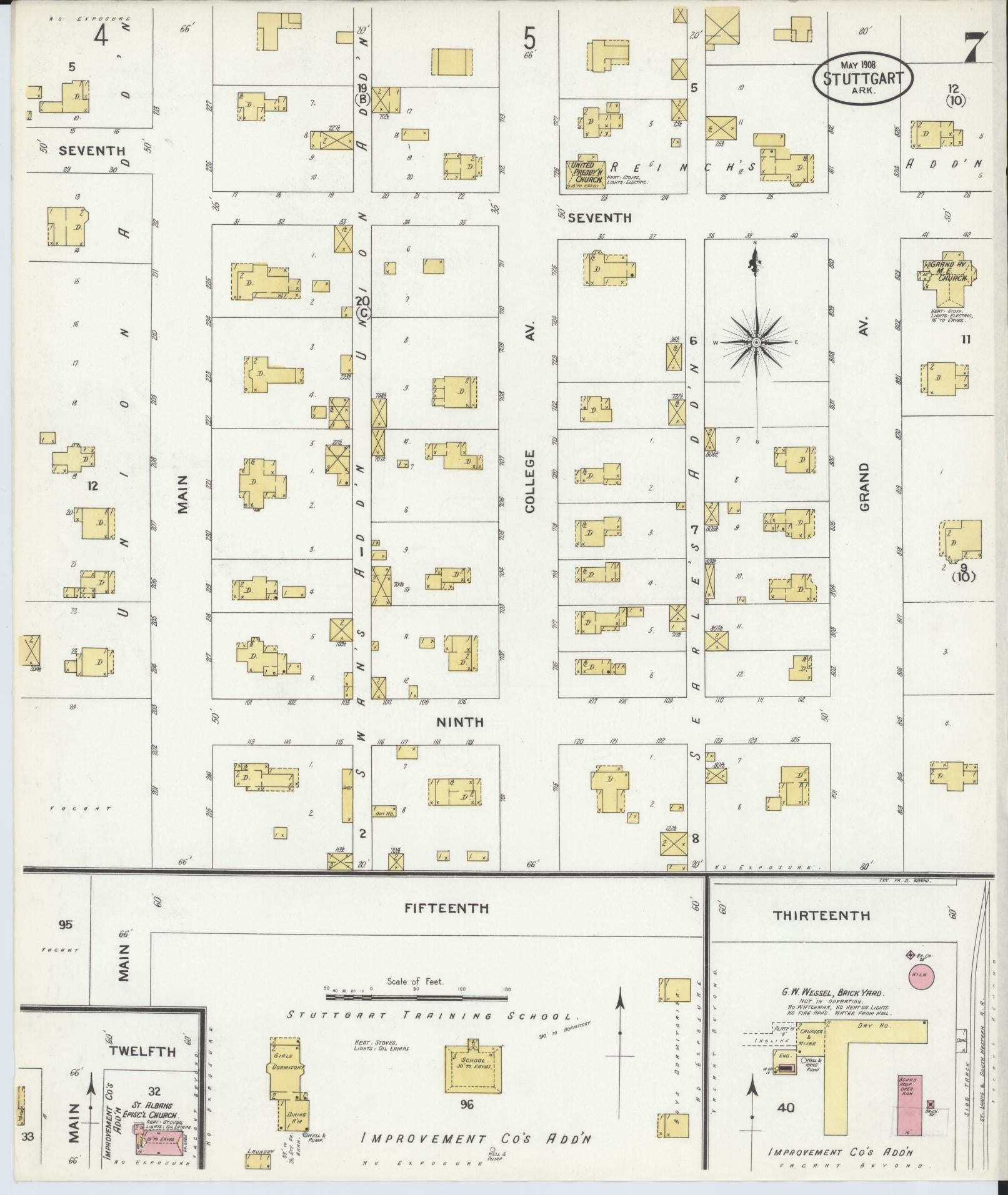 Sanborn Fire Insurance Map from Stuttgart, Arkansas County, Arkansas (1908), Sheet #0007 - Historic Sanborn Fire Insurance Map Print, vintage old map wall art, antique decor, genealogy gift, Stuttgart Arkansas map