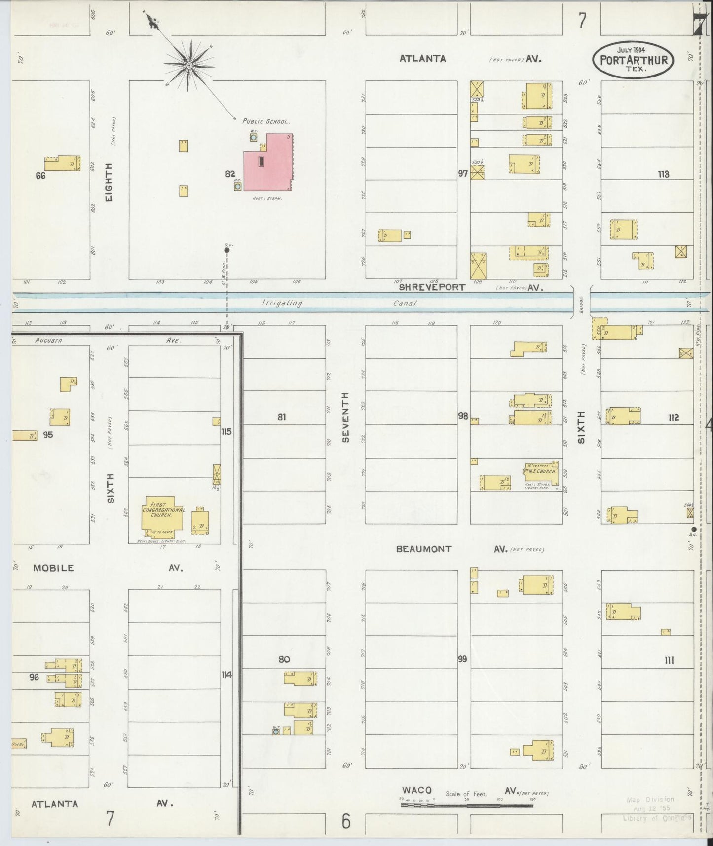 Sanborn Fire Insurance Map from Port Arthur, Jefferson County, Texas (1904), Sheet #0007 - Complete Map Set gallery image, historic Sanborn map, vintage wall art, Texas Texas