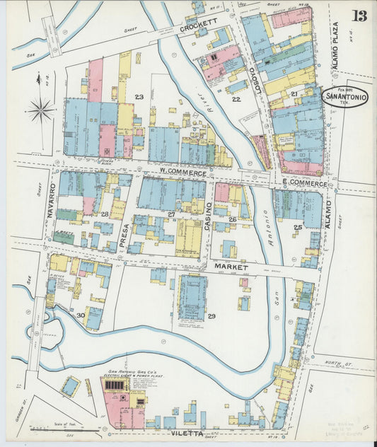 Sanborn Fire Insurance Map from San Antonio, Bexar County, Texas (1892), Sheet #0013 - Historic Sanborn Fire Insurance Map Print, vintage old map wall art, antique decor, genealogy gift, Texas Texas map