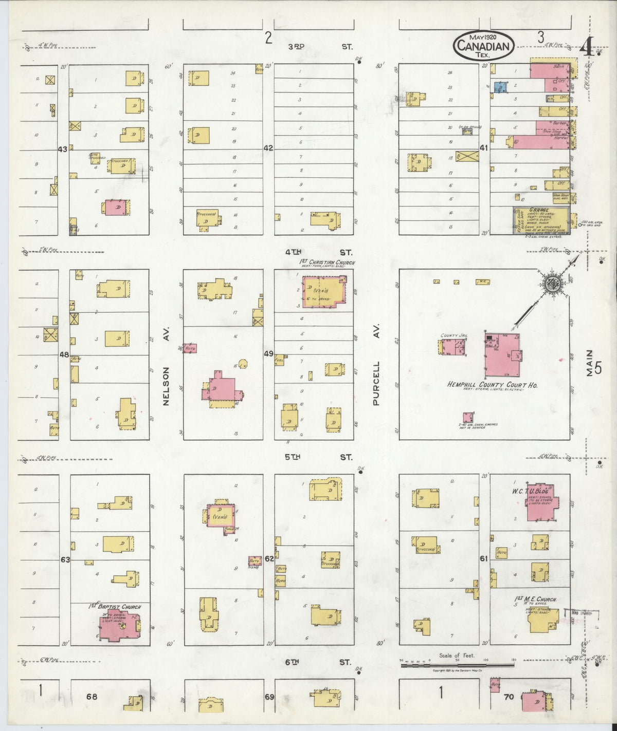 Sanborn Fire Insurance Map from Canadian, Hemphill County, Texas (1920), Sheet #0004 - Complete Map Set gallery image, historic Sanborn map, vintage wall art, Texas Texas