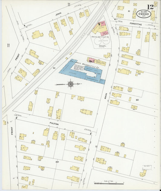 Sanborn Fire Insurance Map from Owego, Tioga County, New York (1910), Sheet #0012 - Historic Sanborn Fire Insurance Map Print, vintage old map wall art, antique decor, genealogy gift, New York New York map