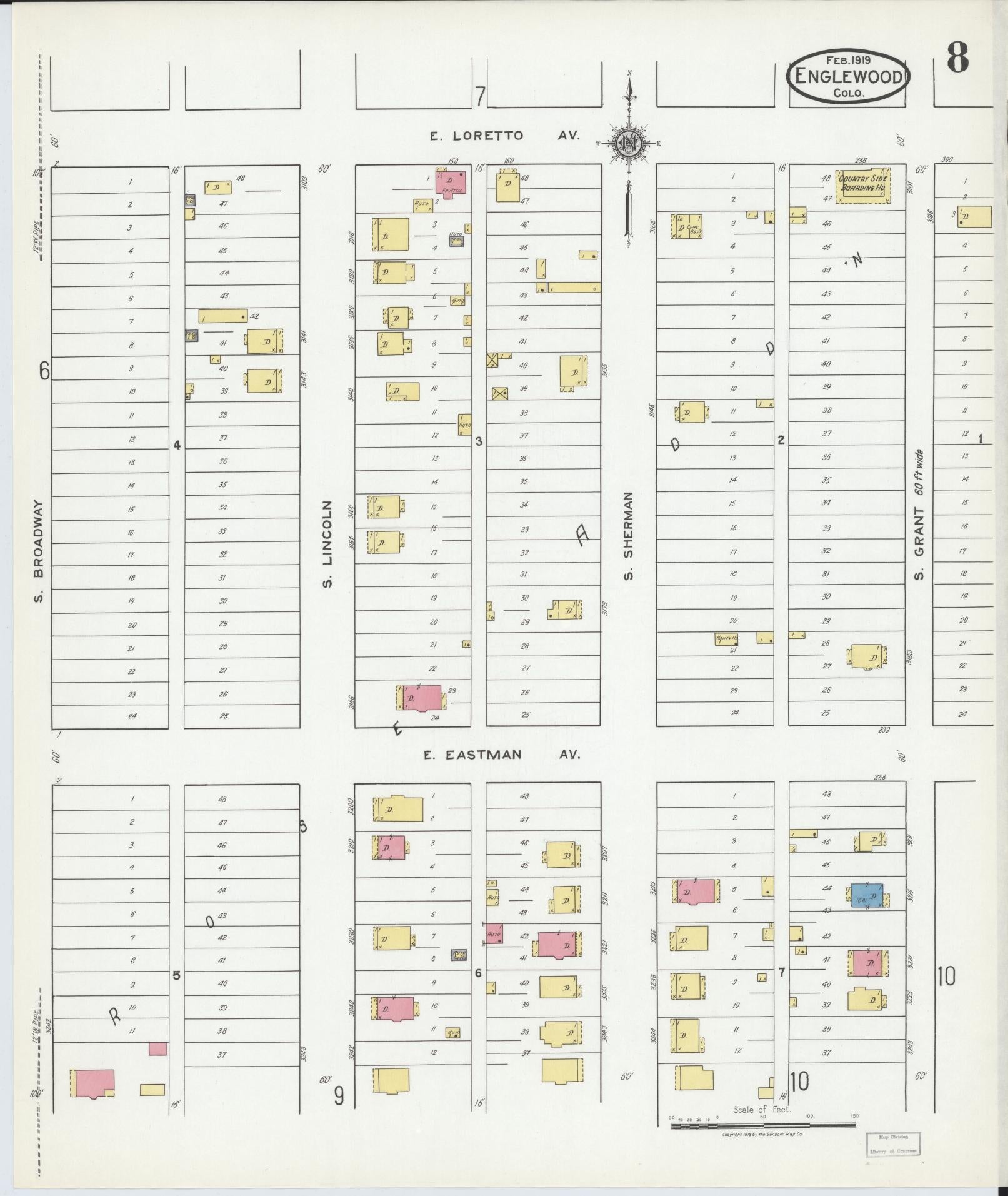 Sanborn Fire Insurance Map from Englewood, Arapahoe County, Colorado (1919), Sheet #0008 - Complete Map Set gallery image, historic Sanborn map, vintage wall art, Colorado Colorado