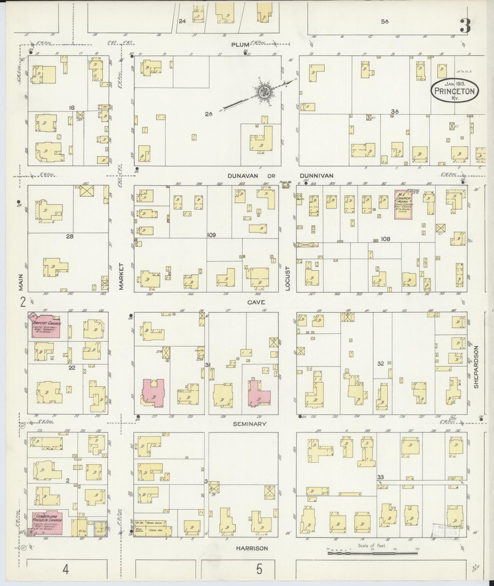 Sanborn Fire Insurance Map from Princeton, Caldwell County, Kentucky (1913), Sheet #0003 - Complete Map Set gallery image, historic Sanborn map, vintage wall art, Kentucky Kentucky