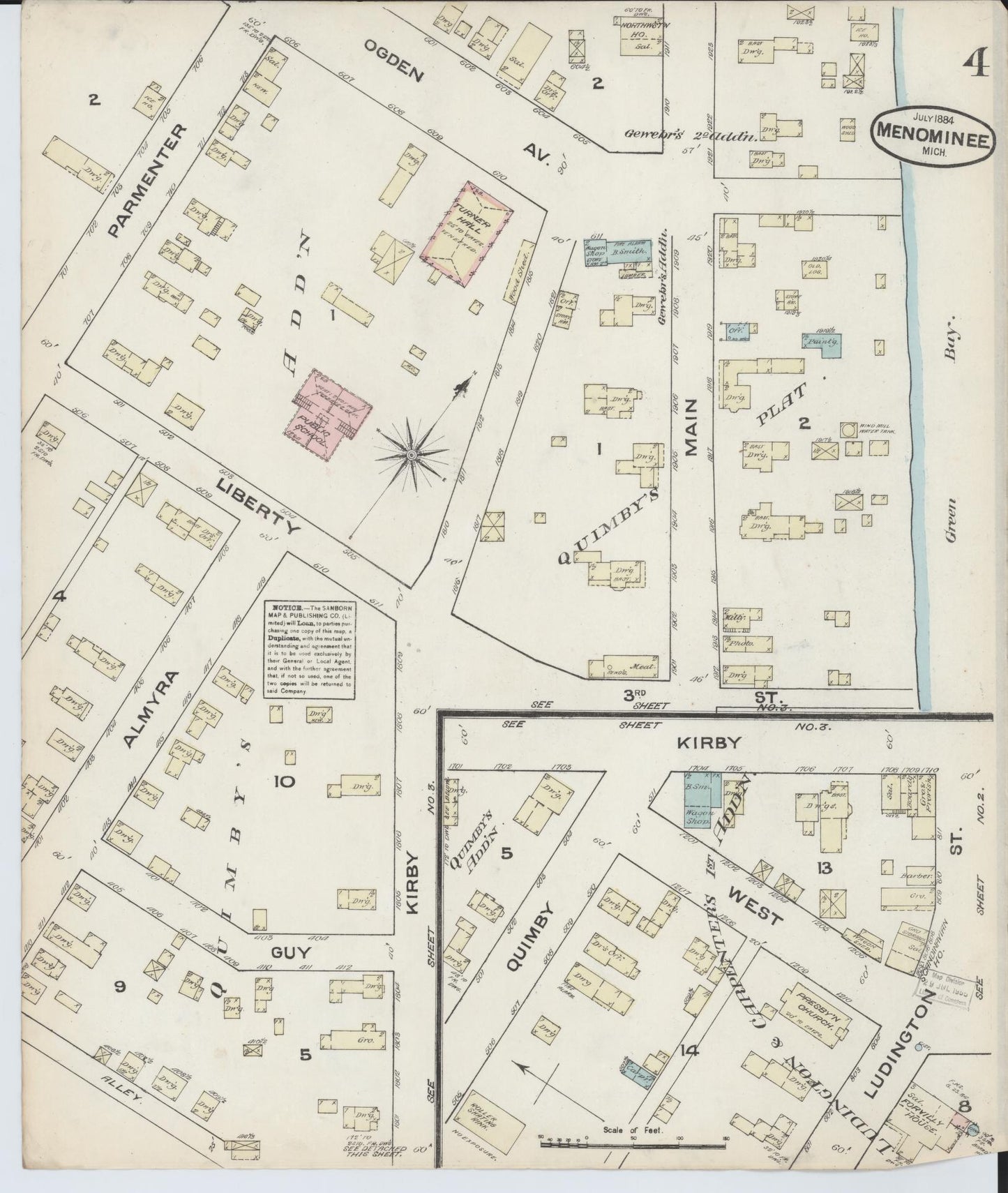Sanborn Fire Insurance Map from Menominee, Menominee County, Michigan (1884), Sheet #0004 - Complete Map Set gallery image, historic Sanborn map, vintage wall art, Michigan Michigan