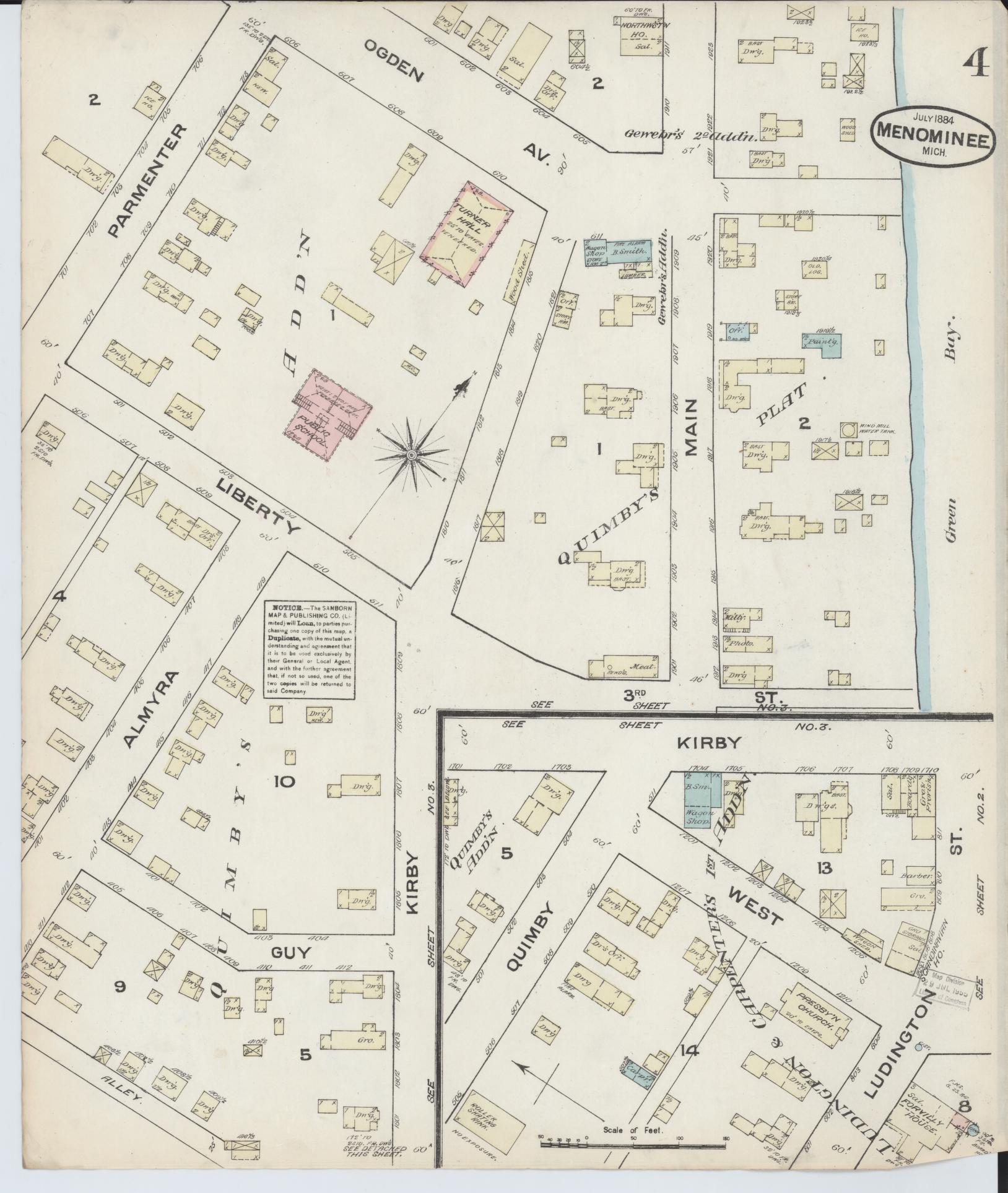 Sanborn Fire Insurance Map from Menominee, Menominee County, Michigan (1884), Sheet #0004 - Complete Map Set gallery image, historic Sanborn map, vintage wall art, Michigan Michigan