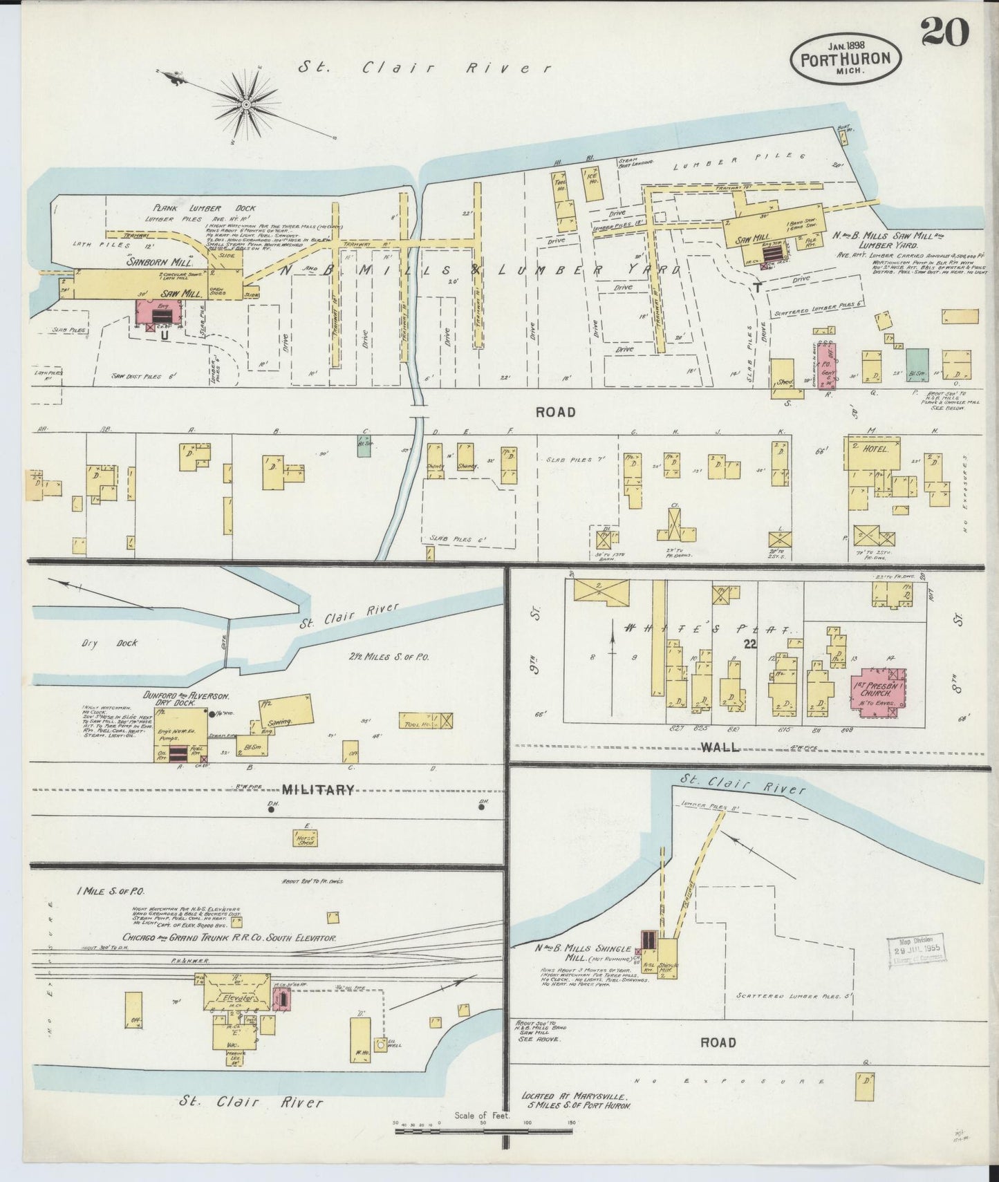 Sanborn Fire Insurance Map from Port Huron, Saint Clair County, Michigan (1898), Sheet #0020 - Complete Map Set gallery image, historic Sanborn map, vintage wall art, Michigan Michigan