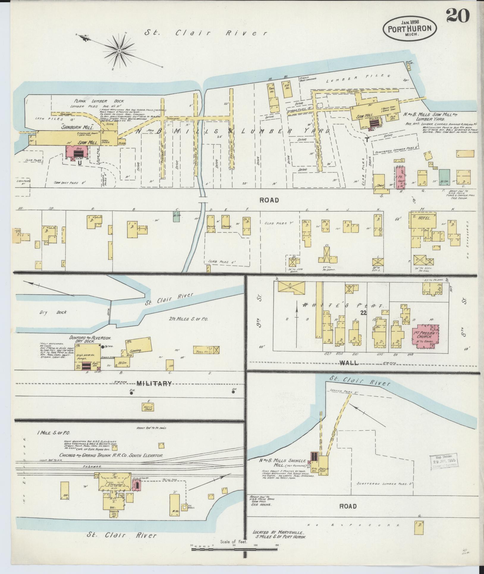 Sanborn Fire Insurance Map from Port Huron, Saint Clair County, Michigan (1898), Sheet #0020 - Complete Map Set gallery image, historic Sanborn map, vintage wall art, Michigan Michigan
