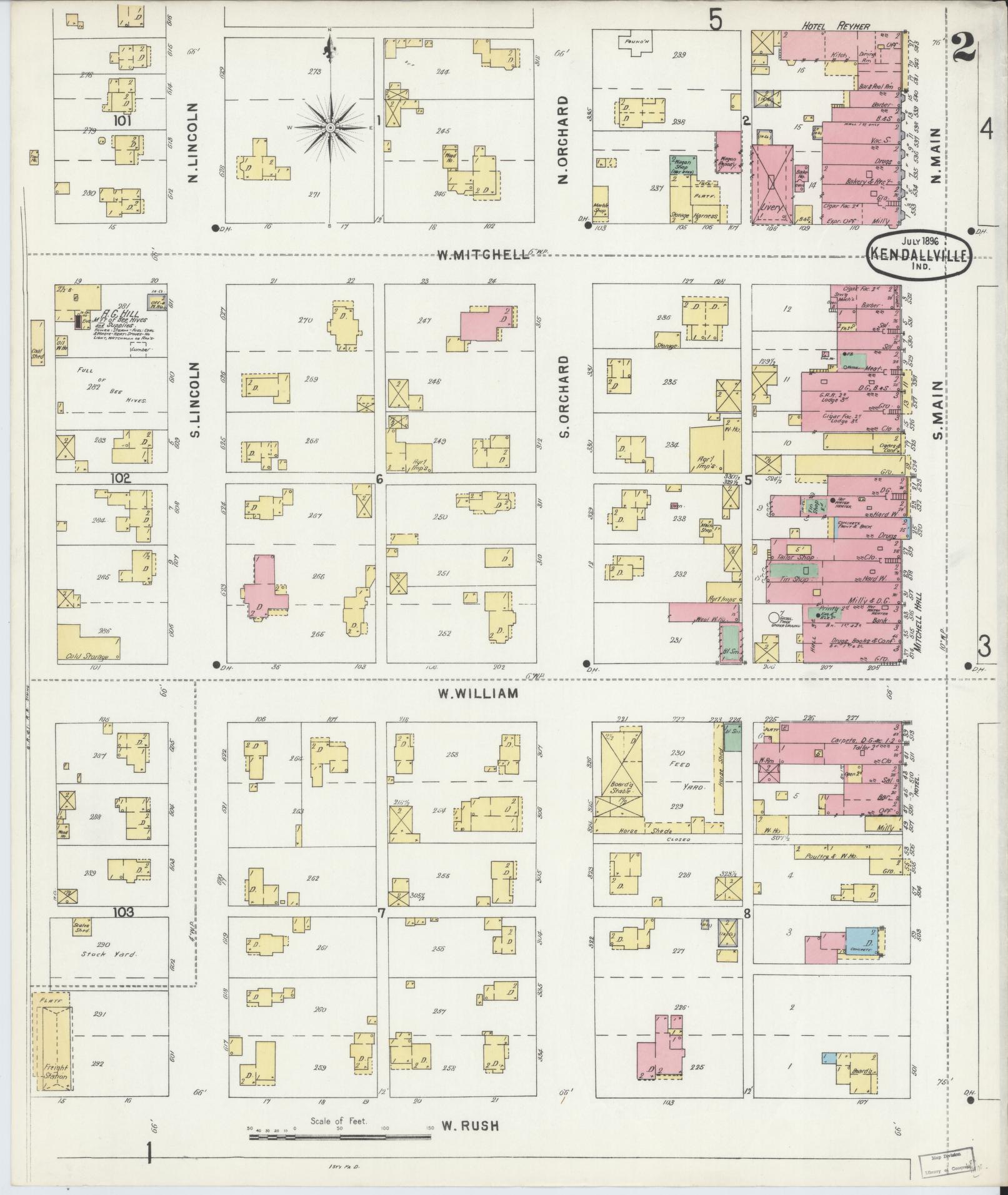 Sanborn Fire Insurance Map from Kendallville, Noble County, Indiana (1896), Sheet #0002 - Complete Map Set gallery image, historic Sanborn map, vintage wall art, Indiana Indiana