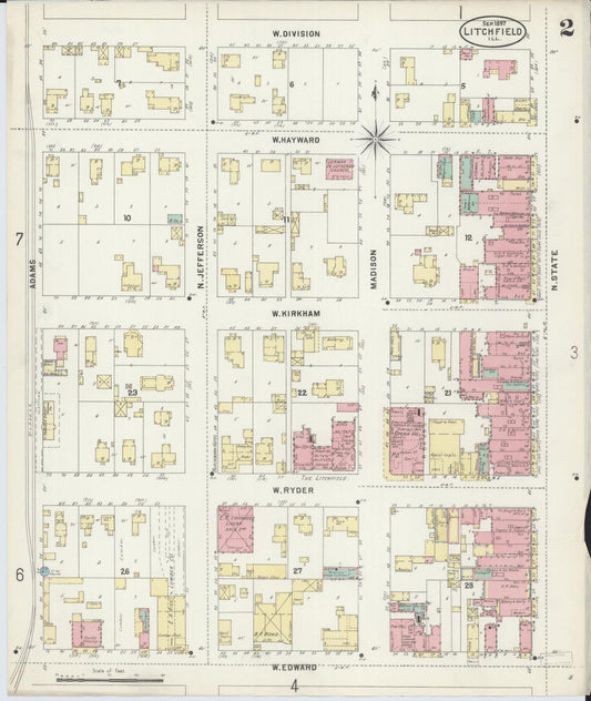 Sanborn Fire Insurance Map from Litchfield, Montgomery County, Illinois (1897), Sheet #0002 - Historic Sanborn Fire Insurance Map Print, vintage old map wall art, antique decor, genealogy gift, Illinois Illinois map