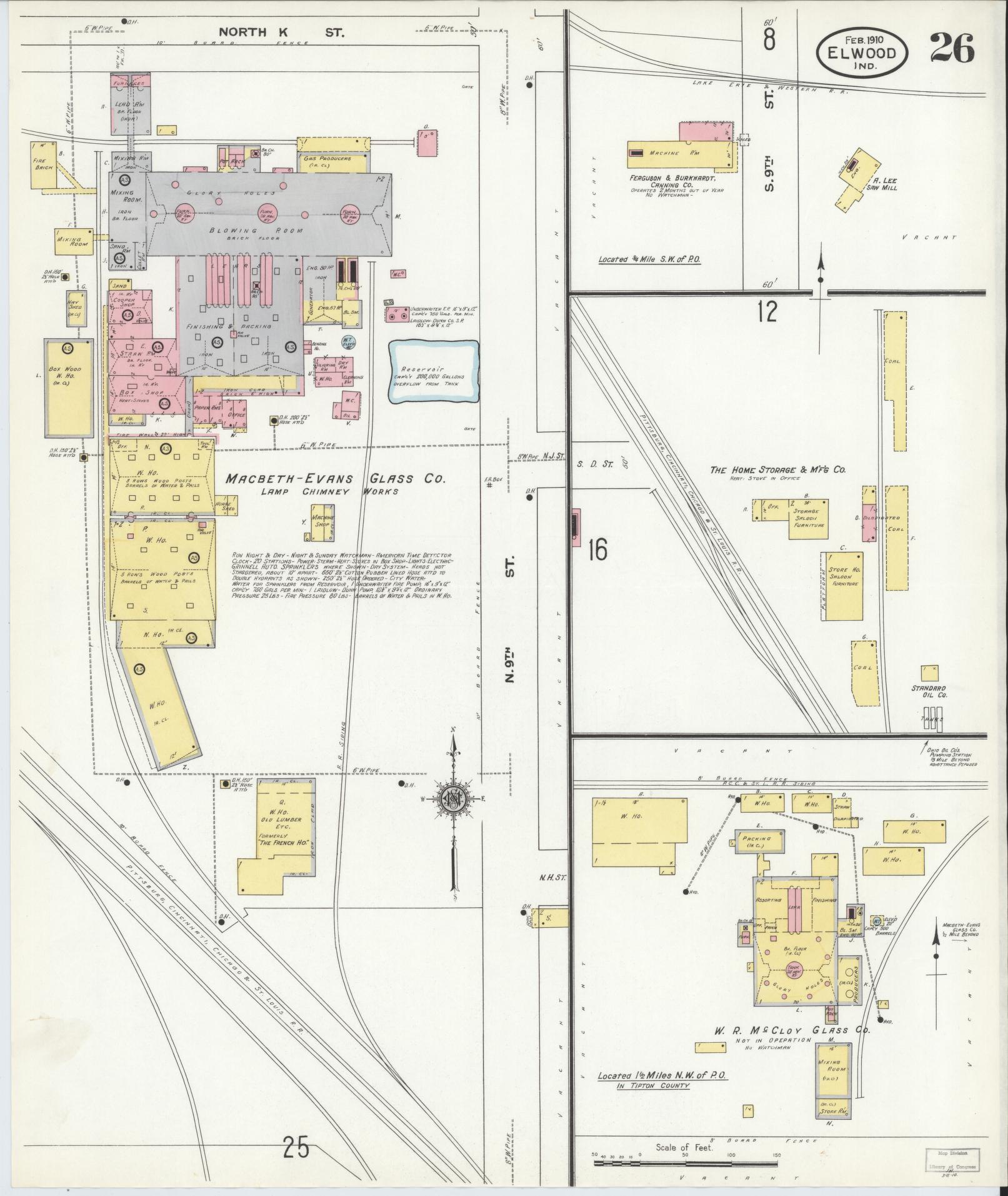 Sanborn Fire Insurance Map from Elwood, Madison County, Indiana (1910), Sheet #0026 - Complete Map Set gallery image, historic Sanborn map, vintage wall art, Indiana Indiana