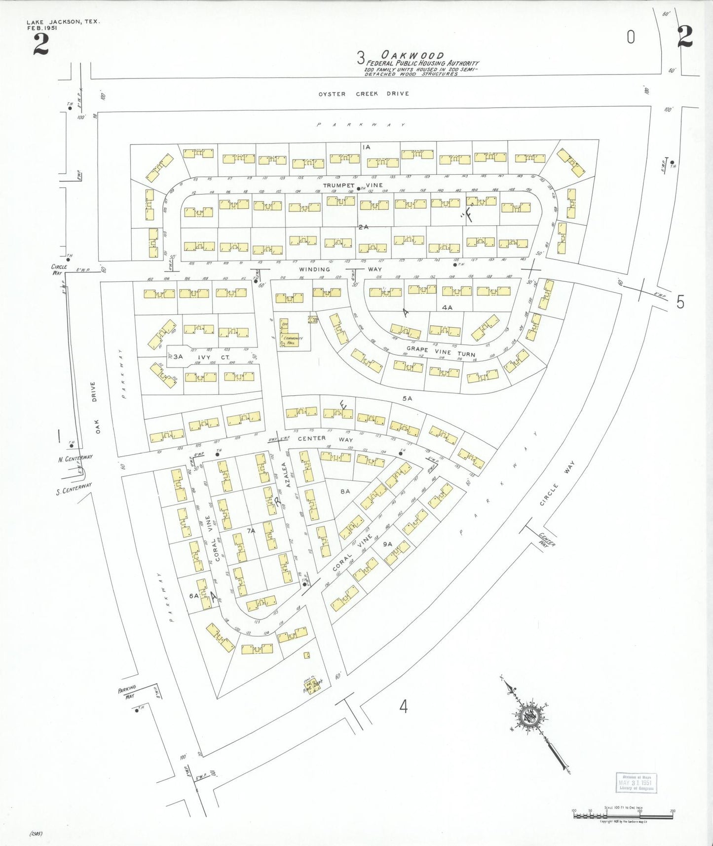 Sanborn Fire Insurance Map from Lake Jackson, Brazoria County, Texas (1951), Sheet #0002 - Historic Sanborn Fire Insurance Map Print, vintage old map wall art, antique decor, genealogy gift, Texas Texas map