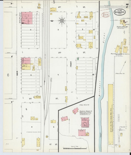 Sanborn Fire Insurance Map from Bismarck, Burleigh County, North Dakota (1899), Sheet #0007 - Historic Sanborn Fire Insurance Map Print, vintage old map wall art, antique decor, genealogy gift, North Dakota North Dakota map