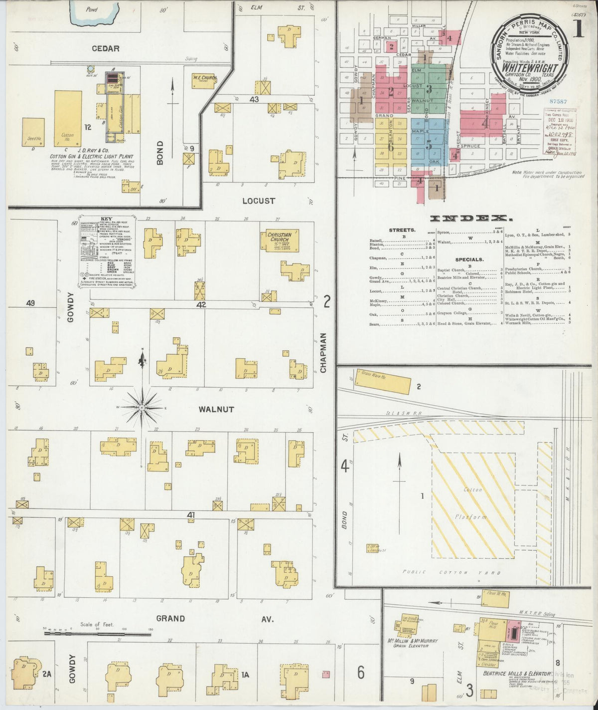 Sanborn Fire Insurance Map from Whitewright, Grayson County, Texas (1900), Sheet #0001 - Historic Sanborn Fire Insurance Map Print, vintage old map wall art, antique decor, genealogy gift, Texas Texas map