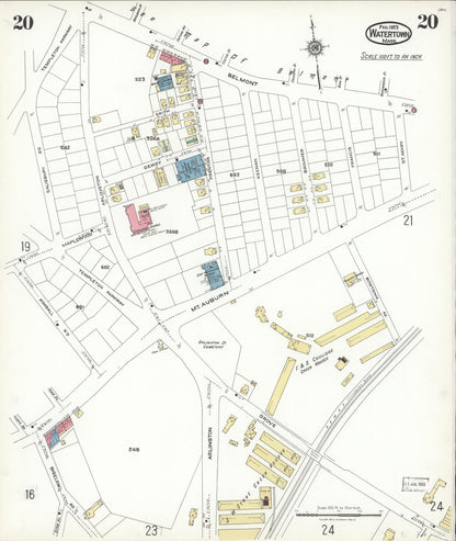 Sanborn Fire Insurance Map from Watertown, Middlesex County, Massachusetts (1923), Sheet #0020 - Complete Map Set gallery image, historic Sanborn map, vintage wall art, Massachusetts Massachusetts