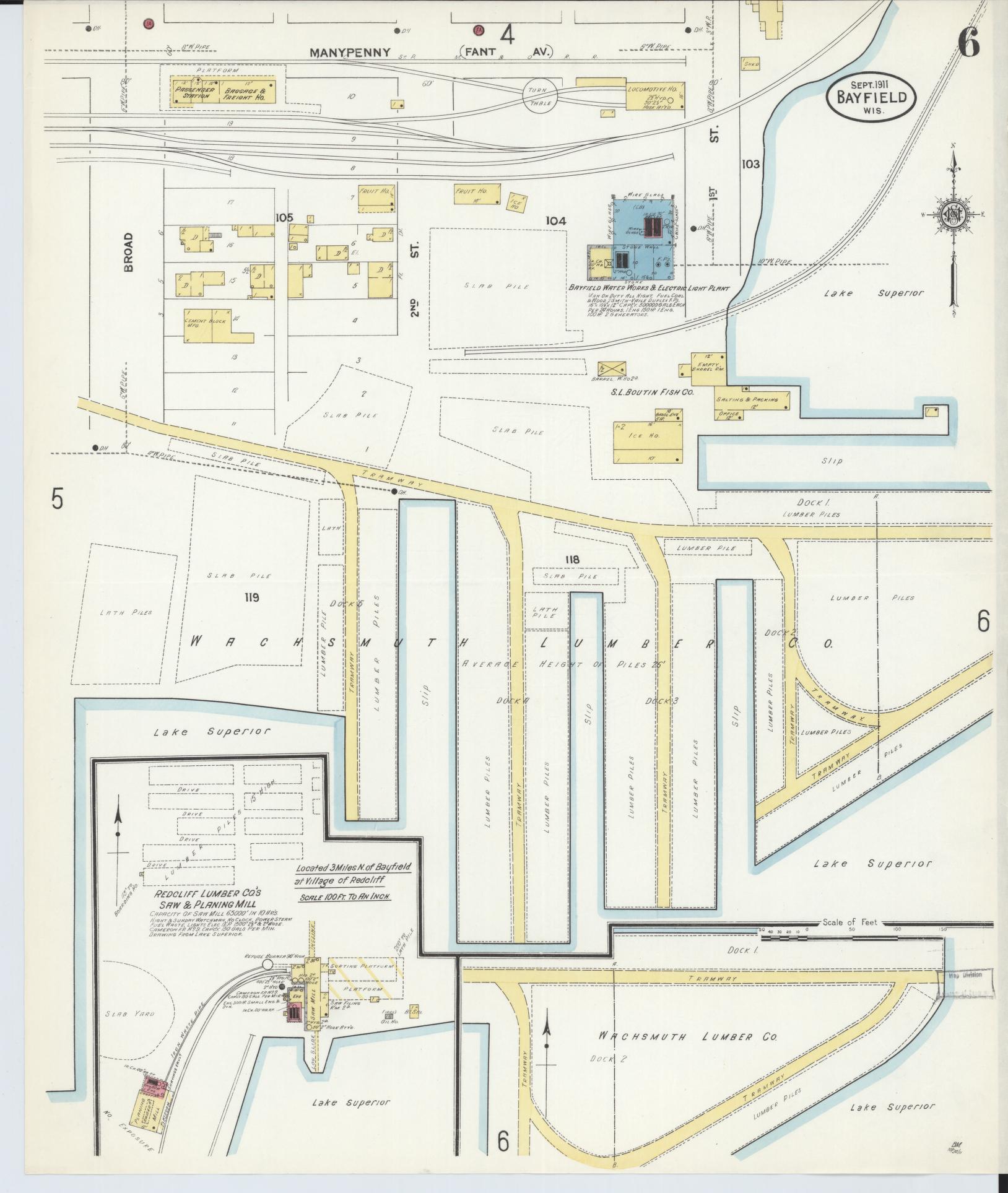 Sanborn Fire Insurance Map from Bayfield, Bayfield County, Wisconsin (1911), Sheet #0006 - Historic Sanborn Fire Insurance Map Print, vintage old map wall art, antique decor, genealogy gift, Wisconsin Wisconsin map