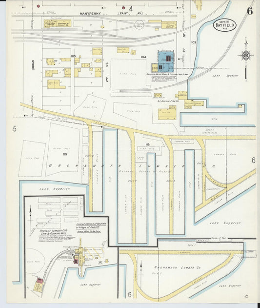 Sanborn Fire Insurance Map from Bayfield, Bayfield County, Wisconsin (1911), Sheet #0006 - Historic Sanborn Fire Insurance Map Print, vintage old map wall art, antique decor, genealogy gift, Wisconsin Wisconsin map