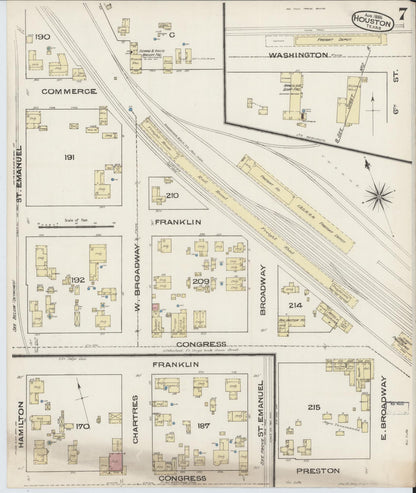 Sanborn Fire Insurance Map from Houston, Harris County, Texas (1885), Sheet #0007 - Complete Map Set gallery image, historic Sanborn map, vintage wall art, Texas Texas