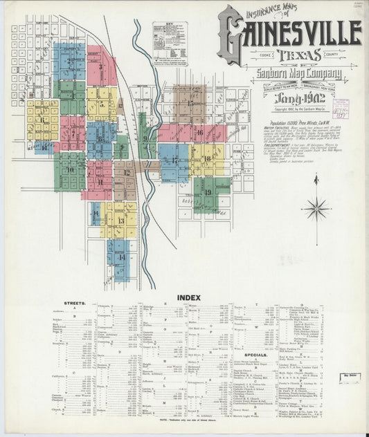 Sanborn Fire Insurance Map from Gainesville, Cooke County, Texas (1902), Sheet #0001 - Historic Sanborn Fire Insurance Map Print, vintage old map wall art, antique decor, genealogy gift, Texas Texas map