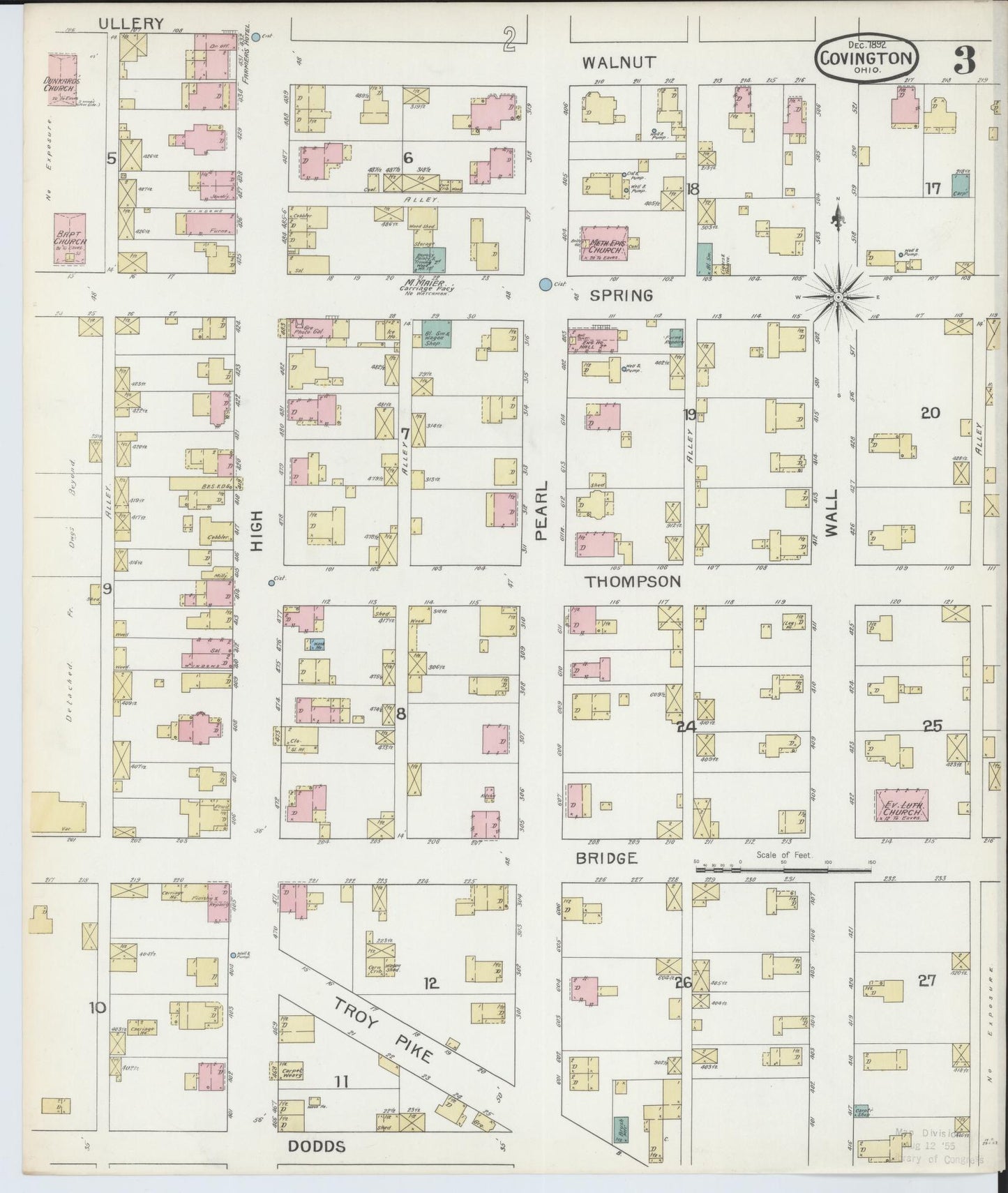 Sanborn Fire Insurance Map from Covington, Miami County, Ohio (1892), Sheet #0003 - Historic Sanborn Fire Insurance Map Print, vintage old map wall art, antique decor, genealogy gift, Ohio Ohio map