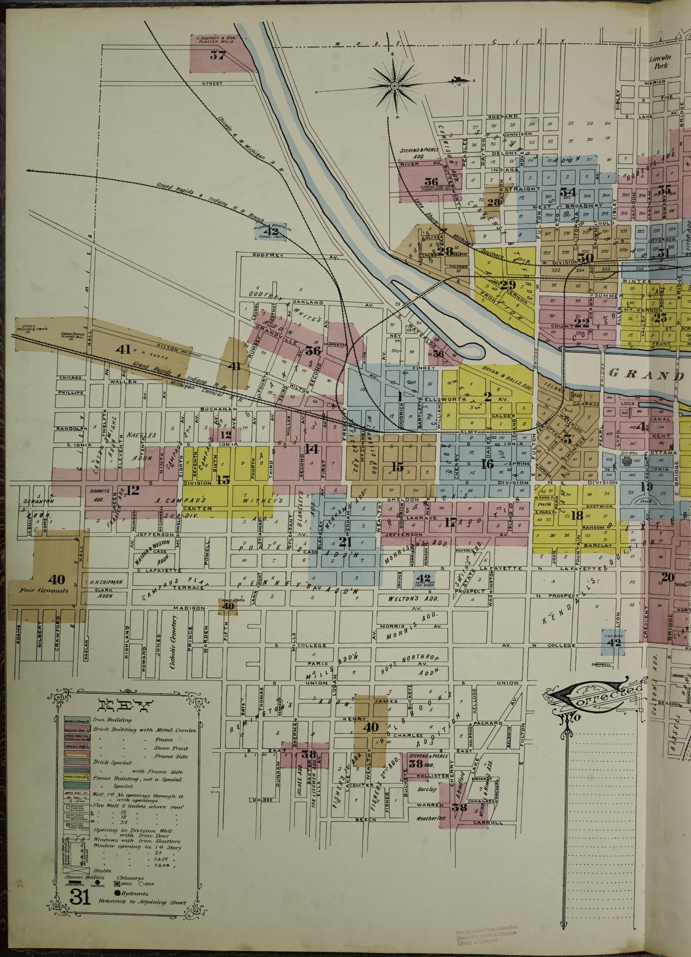 Sanborn Fire Insurance Map from Grand Rapids, Kent County, Michigan. (1888) – Historic Sanborn Fire Insurance Map Print