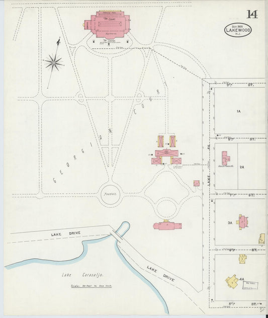 Sanborn Fire Insurance Map from Lakewood, Ocean County, New Jersey (1905), Sheet #0014 - Historic Sanborn Fire Insurance Map Print, vintage old map wall art, antique decor, genealogy gift, New Jersey New Jersey map
