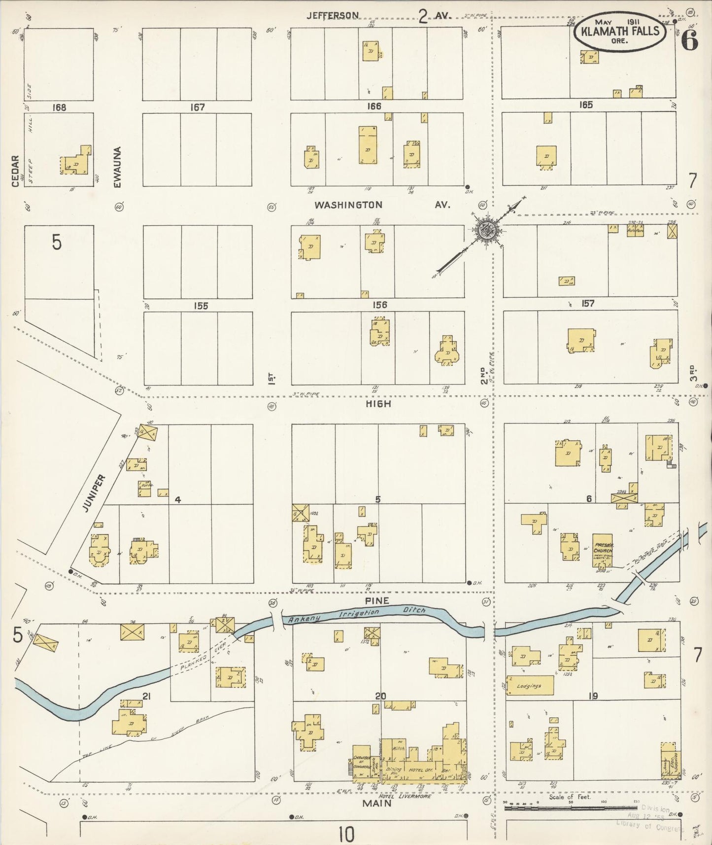 Sanborn Fire Insurance Map from Klamath Falls, Klamath County, Oregon (1911), Sheet #0006 - Complete Map Set gallery image, historic Sanborn map, vintage wall art, Oregon Oregon
