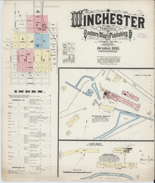 Sanborn Fire Insurance Map from Winchester, Independent Cities, Virginia (1885), Sheet #0001 - Complete Map Set gallery image, historic Sanborn map, vintage wall art, Virginia Virginia