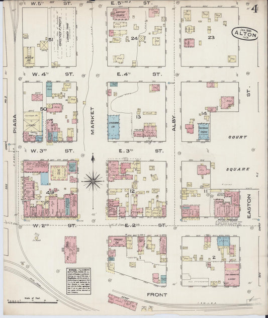 Sanborn Fire Insurance Map from Alton, Madison County, Illinois (1885), Sheet #0004 - Historic Sanborn Fire Insurance Map Print, vintage old map wall art, antique decor, genealogy gift, Illinois Illinois map
