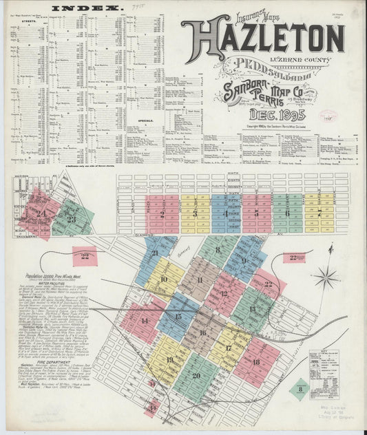 Sanborn Fire Insurance Map from Hazleton, Luzerne County, Pennsylvania (1895), Sheet #0001 - Historic Sanborn Fire Insurance Map Print, vintage old map wall art, antique decor, genealogy gift, Pennsylvania Pennsylvania map