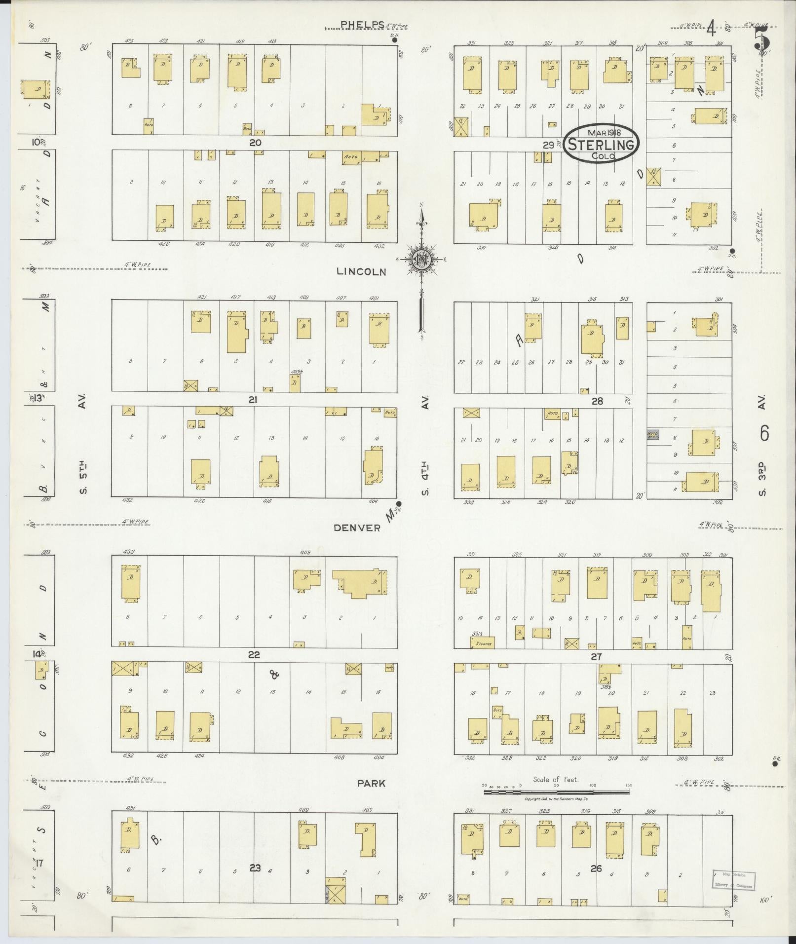 Sanborn Fire Insurance Map from Sterling, Logan County, Colorado (1918), Sheet #0005 - Complete Map Set gallery image, historic Sanborn map, vintage wall art, Colorado Colorado
