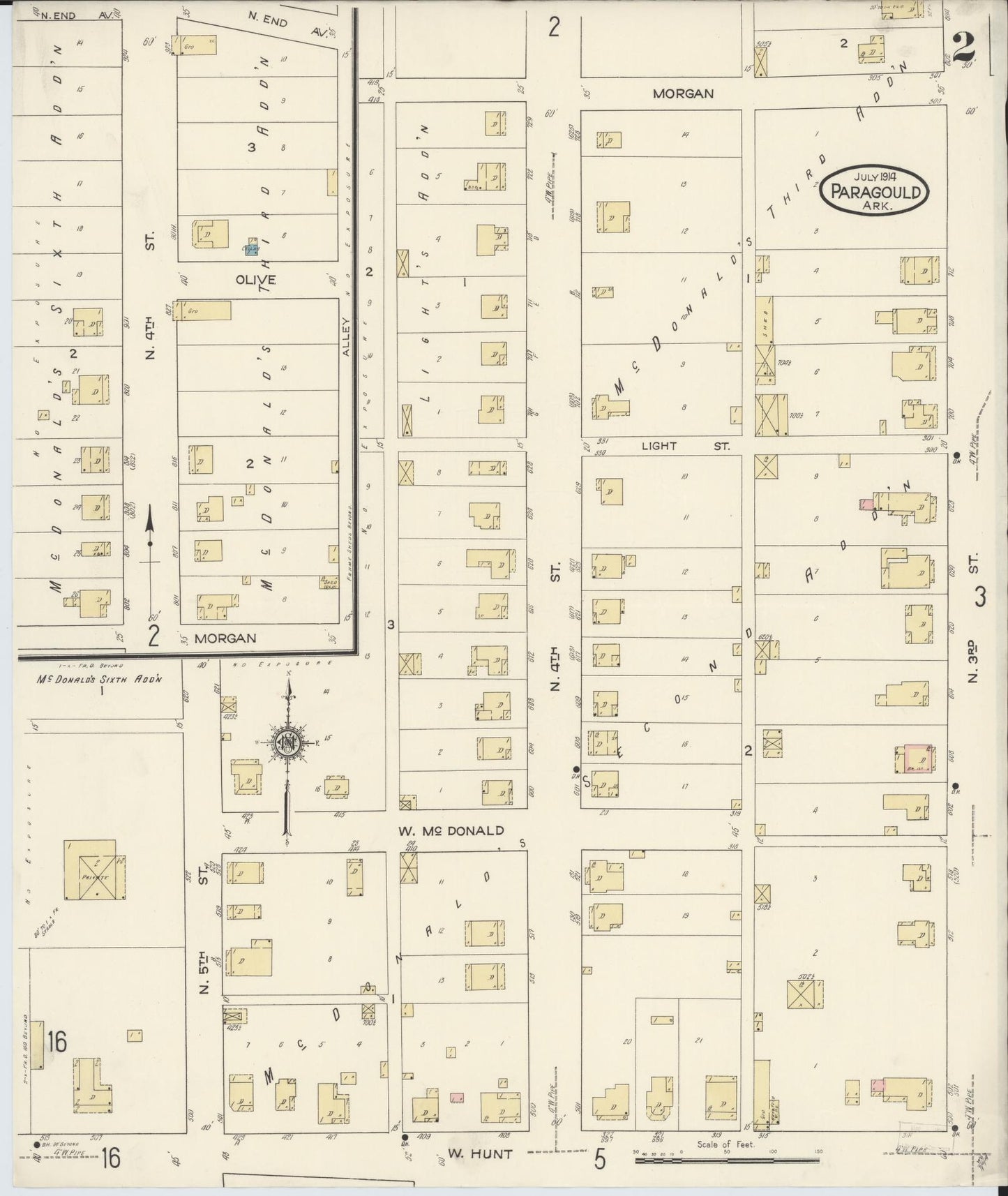 Sanborn Fire Insurance Map from Paragould, Greene County, Arkansas (1914), Sheet #0002 - Complete Map Set gallery image, historic Sanborn map, vintage wall art, Arkansas Arkansas