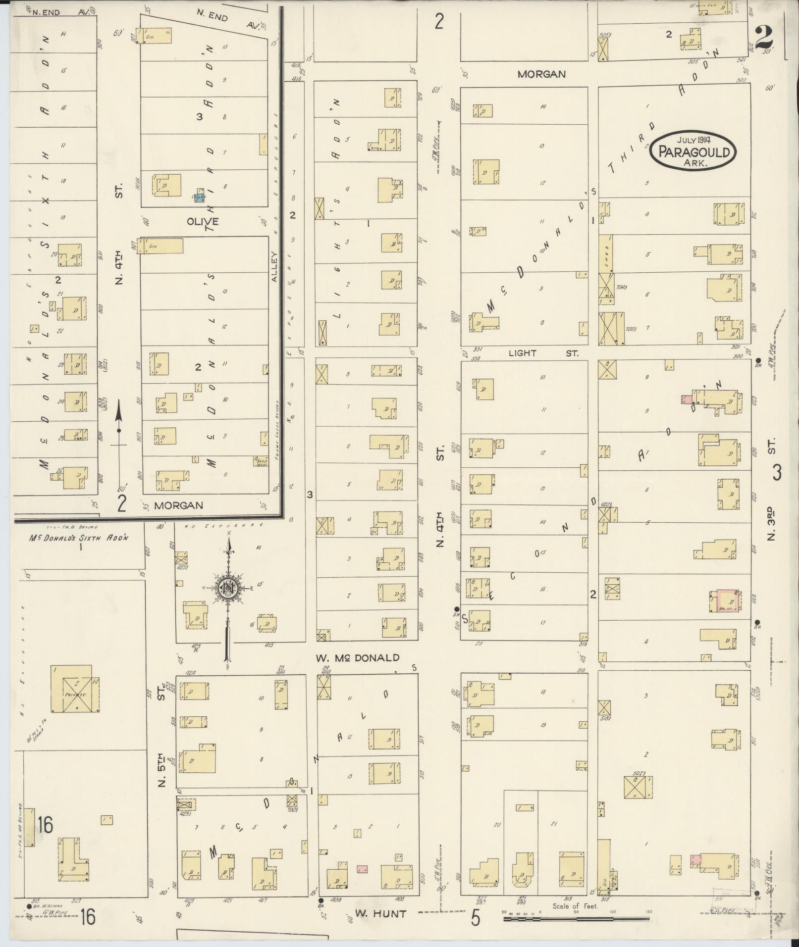 Sanborn Fire Insurance Map from Paragould, Greene County, Arkansas (1914), Sheet #0002 - Complete Map Set gallery image, historic Sanborn map, vintage wall art, Arkansas Arkansas