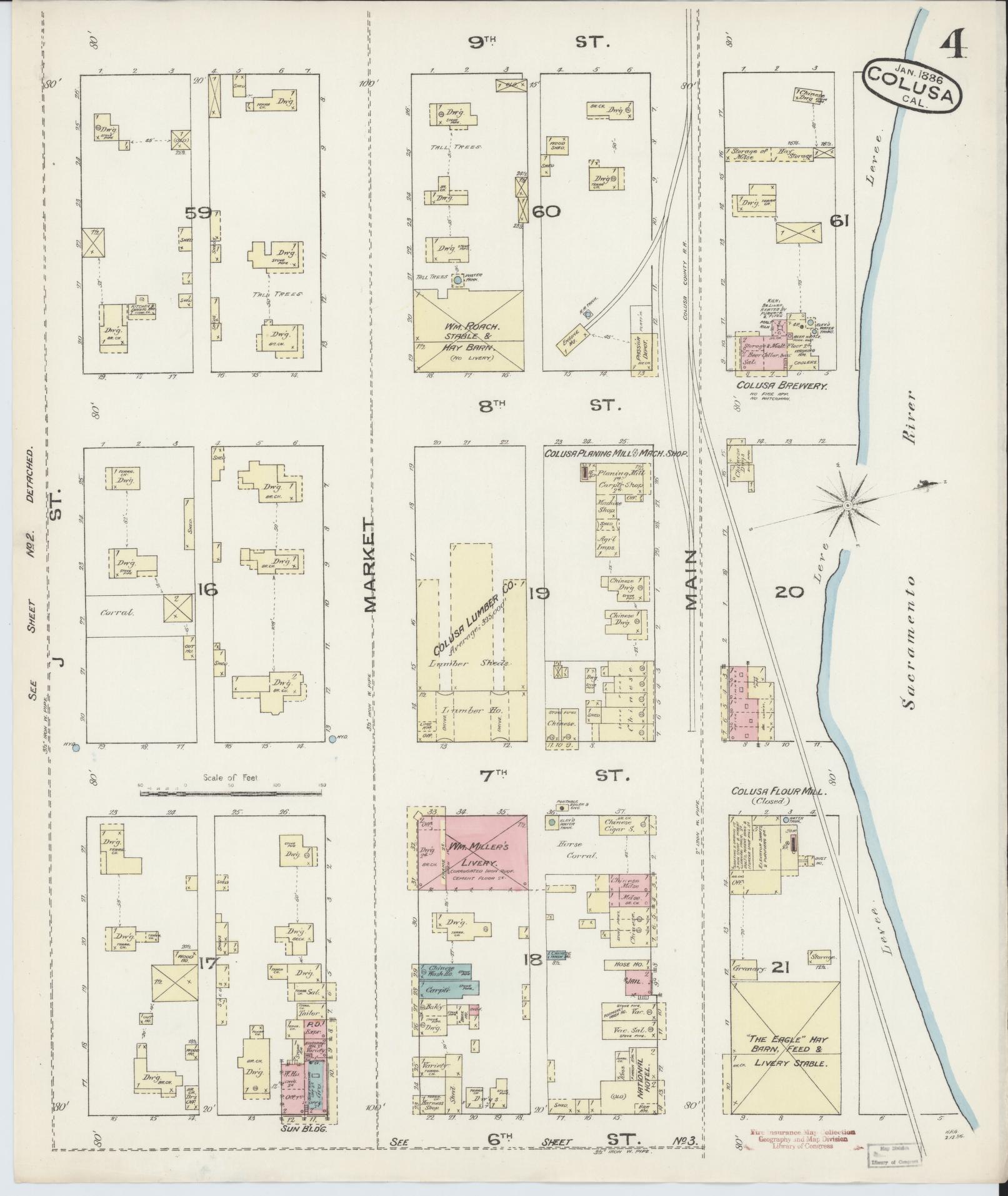 Sanborn Fire Insurance Map from Colusa, Colusa County, California (1886), Sheet #0004 - Complete Map Set gallery image, historic Sanborn map, vintage wall art, California California