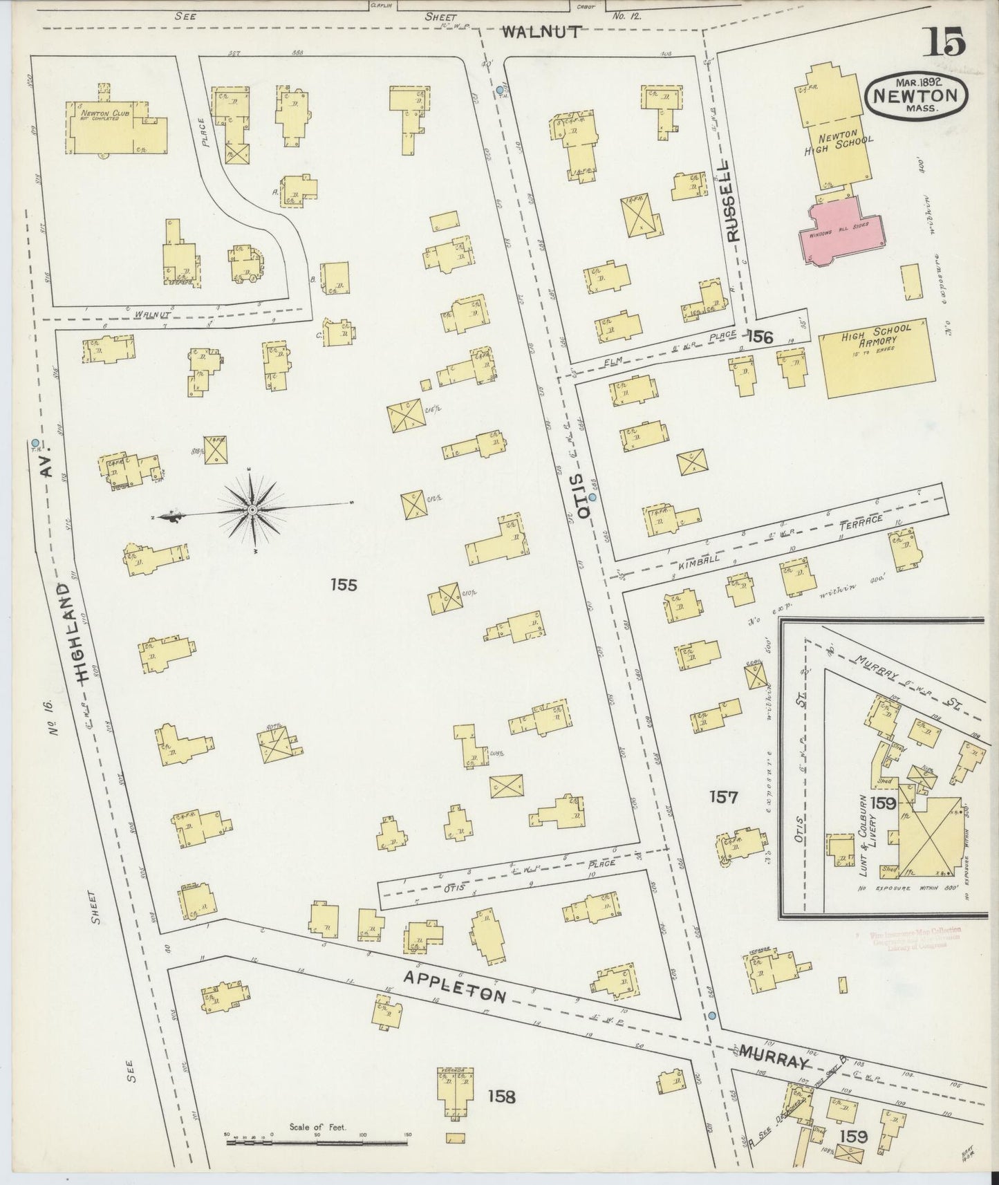 Sanborn Fire Insurance Map from Newton, Middlesex County, Massachusetts (1892), Sheet #0015 - Complete Map Set gallery image, historic Sanborn map, vintage wall art, Massachusetts Massachusetts