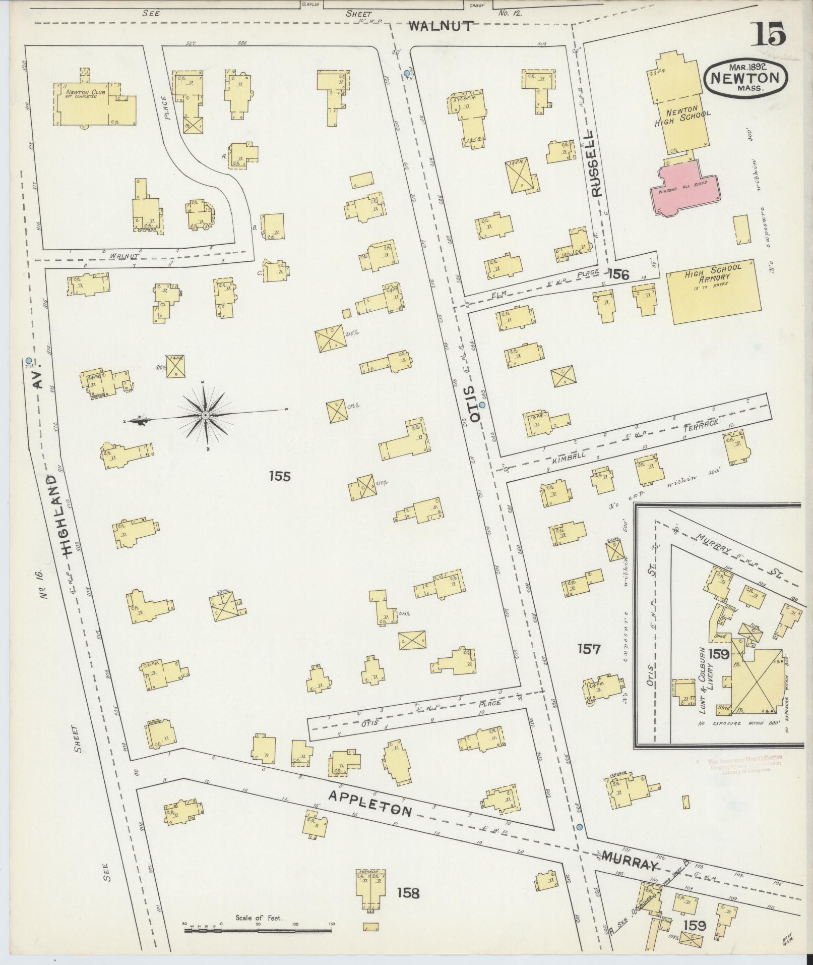 Sanborn Fire Insurance Map from Newton, Middlesex County, Massachusetts (1892), Sheet #0015 - Complete Map Set gallery image, historic Sanborn map, vintage wall art, Massachusetts Massachusetts